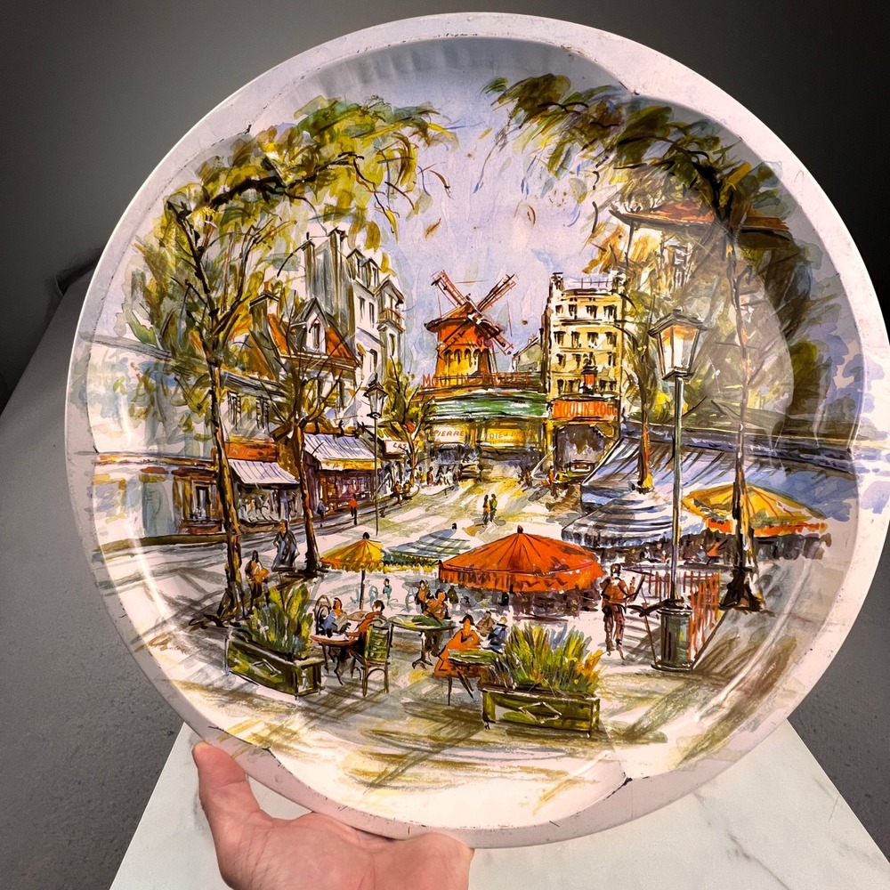 Vintage Daher Decorated Ware Tin Tray 16" Moulin Rouge Paris MCM French Travel